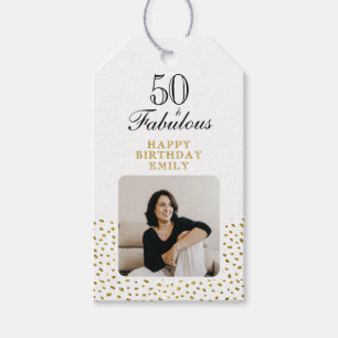 50 and Fabulous Gold Glitter Photo 50th Birthday Gift Tags