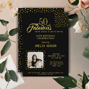 50 and Fabulous Gold Glitter Photo 50th Birthday Invitation