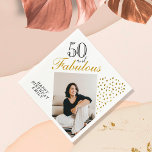 50 and Fabulous Gold Glitter Photo 50th Birthday Napkin<br><div class="desc">50 and Fabulous Gold Glitter Photo 50th Birthday Napkins. The design has faux gold glitter dots and the saying 50 and fabulous is in modern script. Make your own 50th birthday party paper napkin for her. Customize with the name,  age number and insert your photo into the template.</div>