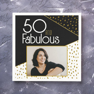 50 and Fabulous Gold Glitter Photo 50th Birthday  Napkin