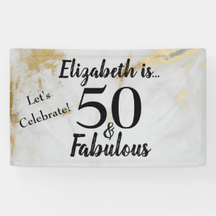50 and Fabulous Gold Grey Marble with Black Text Banner