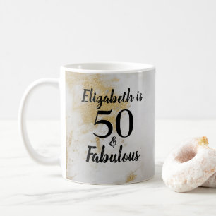 50 and Fabulous Gold Grey Marble with Black Text Coffee Mug