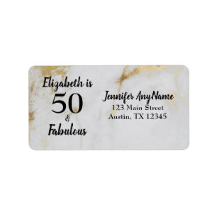 50 and Fabulous Gold Grey Marble with Black Text Label