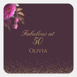50 and Fabulous Gold Magenta Glitter Birthday Square Sticker
