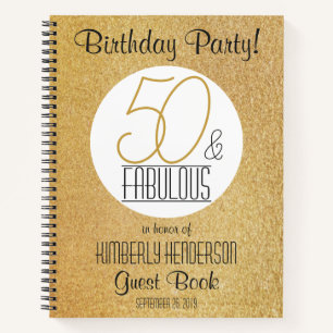 50 and Fabulous Gold Personalized Birthday Guest Notebook