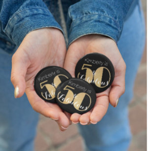 50 and Fabulous Gold Personalized Birthday Party 2 Inch Round Button