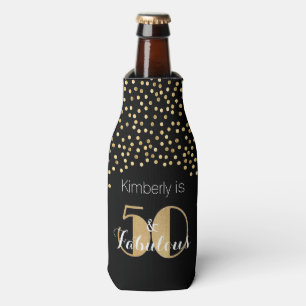 50 and Fabulous Gold Personalized Birthday Party Bottle Cooler