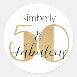 50 and Fabulous Gold Personalized Birthday Party C Classic Round Sticker