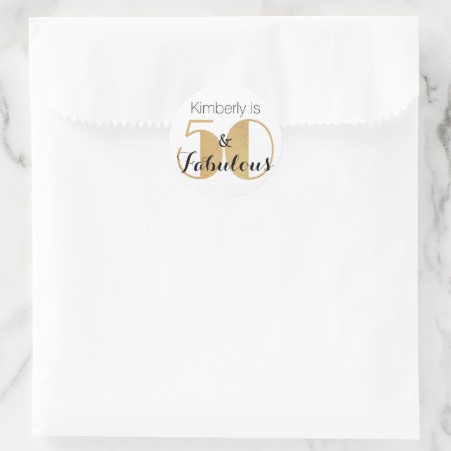 50 and Fabulous Gold Personalized Birthday Party Classic Round Sticker (Bag)