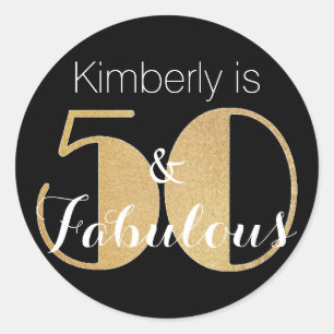 50 and Fabulous Gold Personalized Birthday Party Classic Round Sticker