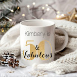 50 and Fabulous Gold Personalized Birthday Party Coffee Mug<br><div class="desc">Celebrate turning 50 in style with this modern 50th birthday design. The word 50 is in a classic faux gold glitter ritz typography with the personalized name & Fabulous in a black text. You can personalize this gift by changing the name to whatever you like. To customize it click "Personalize...</div>