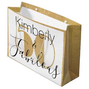 50 and Fabulous Gold Personalized Birthday Party Large Gift Bag