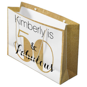 50 and Fabulous Gold Personalized Birthday Party Large Gift Bag
