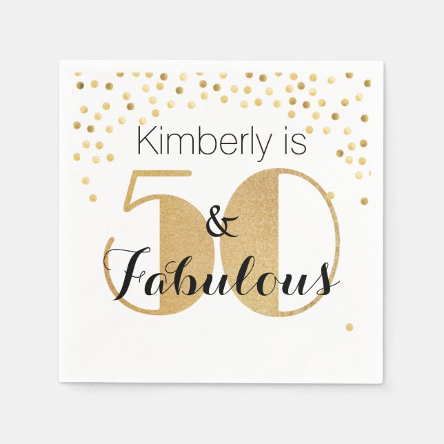 50 and Fabulous Gold Personalized Birthday Party Napkin (Front)