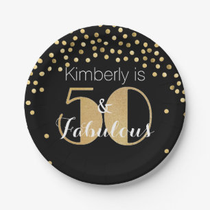 50 and Fabulous Gold Personalized Birthday Party Paper Plate