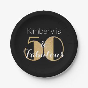 50 and Fabulous Gold Personalized Birthday Party Paper Plate