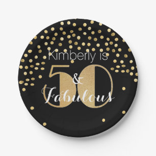 50 and Fabulous Gold Personalized Birthday Party Paper Plate