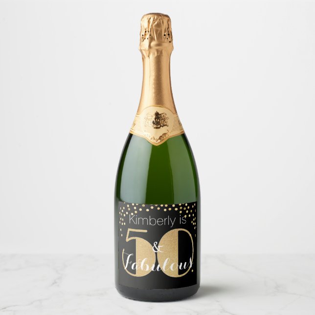 50 and Fabulous Gold Personalized Birthday Party Sparkling Wine Label (Front)