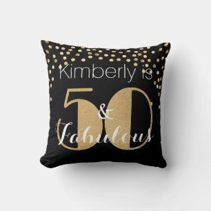 50 and Fabulous Gold Personalized Birthday Party Throw Pillow