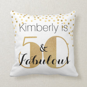 50 and Fabulous Gold Personalized Birthday Party Throw Pillow