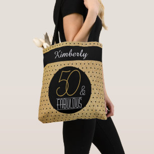 50 and Fabulous Gold Personalized Birthday Party Tote Bag
