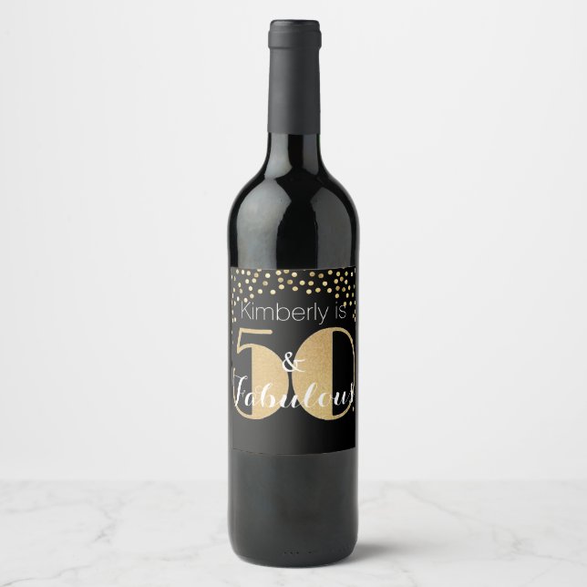 50 and Fabulous Gold Personalized Birthday Party Wine Label (Front)