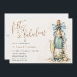 50 And Fabulous Gold Script 50th Birthday Party Invitation<br><div class="desc">This modern and elegant 50 and Fabulous Gold Script 50th Birthday Party Invitation is perfect for your loved one who's turning fifty! It features a watercolor champagne bottle decorated with pearls, delicate cream flowers that's tied with a soft teal blue bow. It's fonts are trendy yet classic, feminine and flowy...</div>