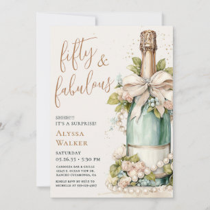 50 And Fabulous Gold Script Surprise Party Invitation