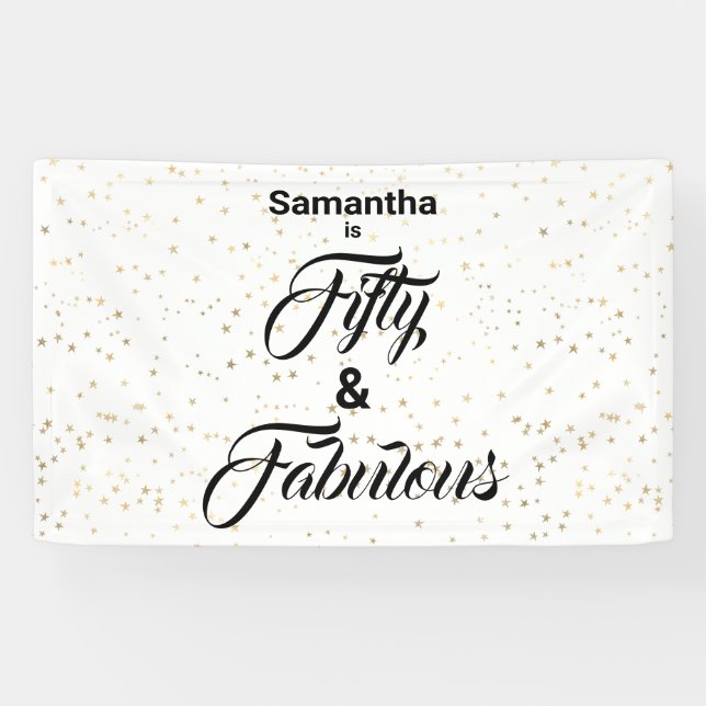 50 and Fabulous  Gold Stars Personalized Banner (Horizontal)
