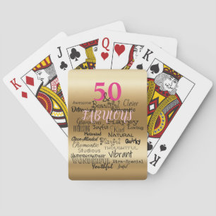 50 and Fabulous Gold Typography Woman's Birthday Playing Cards