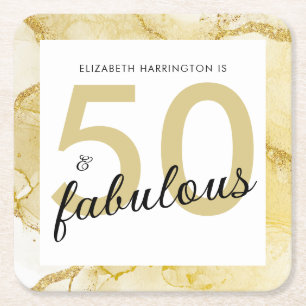 50 And Fabulous Gold White Birthday Square Paper Coaster