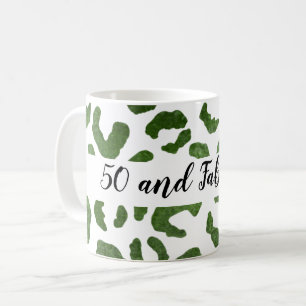 50 and Fabulous Green and White Cheetah Print Coffee Mug