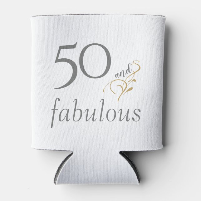 50 and fabulous Grey & Gold Custom 50th Birthday Can Cooler (Front)