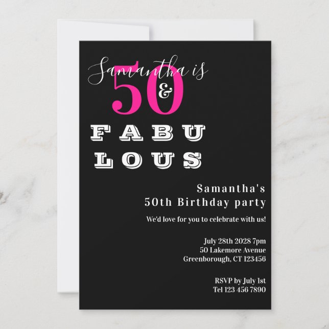 50 and fabulous Hot Pink 50th Birthday Party Invitation (Front)