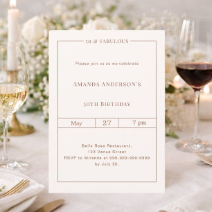50 and fabulous ivory simple timeless birthday invitation
