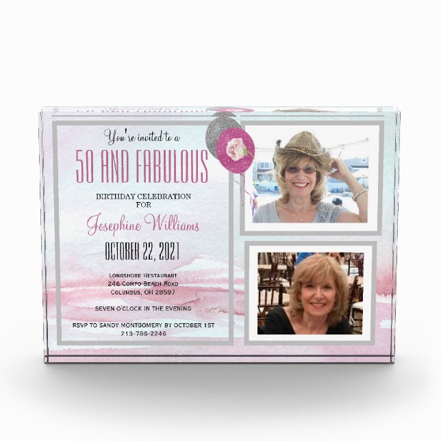 50 and Fabulous KEEPSAKE 50th Birthday Party  Photo Block (Front)