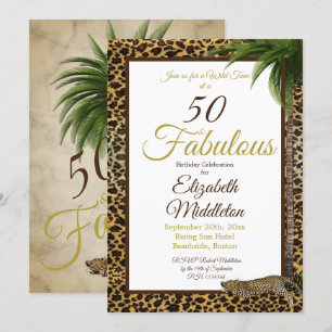 50 and Fabulous Leopard Print Palm Wild Birthday Invitation