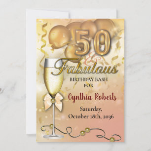 50 and Fabulous Luxurious Gold Balloons Invitation