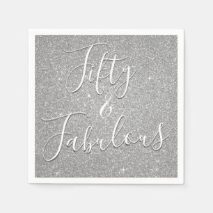 50 and Fabulous Luxury Silver Glitter Napkin