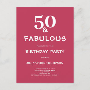 50 and Fabulous Magenta Birthday  Invitation Postcard
