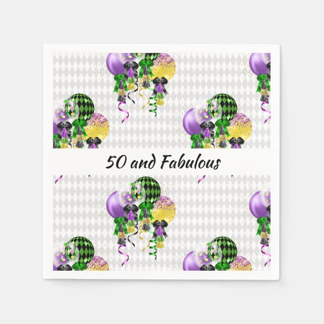 50 and Fabulous Mardi Gras Ballons Napkin (Front)