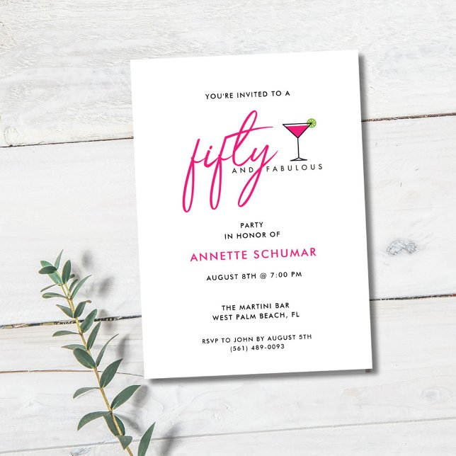 50 and Fabulous Martini Glass Birthday Party Invitation (50 and Fabulous Martini Glass Birthday Party Invitation)
