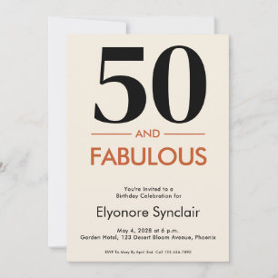 50 And Fabulous Minimal Elegant 50th Birthday Invitation