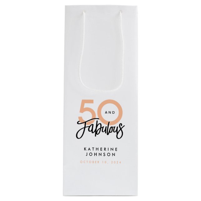 50 and Fabulous Modern 50th Birthday  Wine Gift Bag (Front)