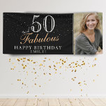 50 and Fabulous Modern Black 50th Birthday Photo Banner<br><div class="desc">50 and Fabulous Modern Black 50th Birthday Photo Banner. Great sign for the 50th birthday party with a custom photo, inspirational and funny quote 50 and fabulous. The background is black and the text is in white and golden colours. Personalize the sign with your photo, your name and the age...</div>