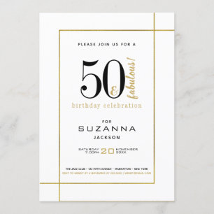 50 and Fabulous Modern Black and Gold Birthday Invitation