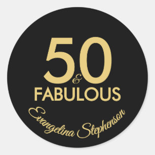 50 and Fabulous Modern Black Gold 50th Birthday Classic Round Sticker