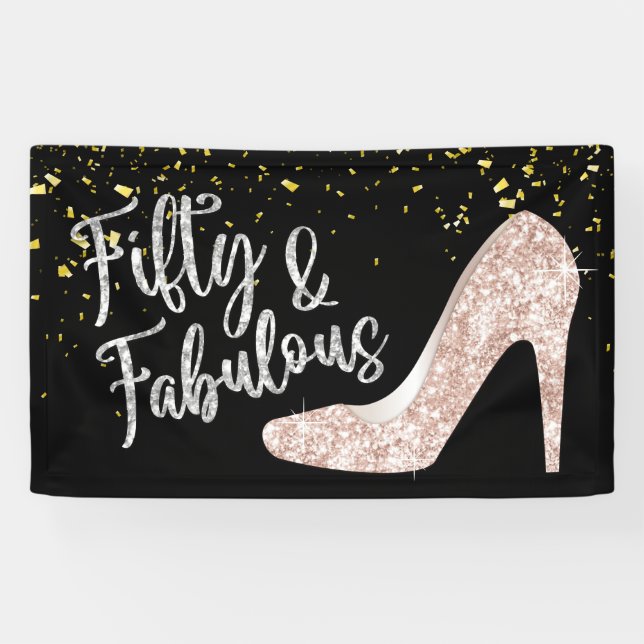 50 and Fabulous Modern Gold Confetti 50th Birthday Banner (Horizontal)