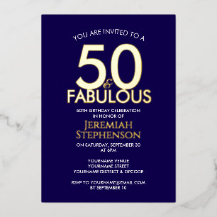 50 and Fabulous Modern Navy Gold 50th Birthday