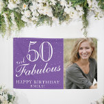 50 and Fabulous Modern Purple 50th Birthday Photo Banner<br><div class="desc">50 and Fabulous Modern Purple 50th Birthday Photo Banner. Great sign for the 50th birthday party with a custom photo, inspirational and funny saying 50 and fabulous and text in trendy white script. The background is purple and the text is in white colours. Personalize the sign with your photo, your...</div>